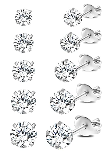 iLovey Silver Stud Earrings Set for Women, 5 Pairs Surgical Steel