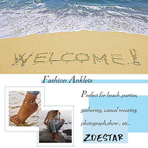 Zoestar Boho Double Anklet Silver Pearl Ankle Bracelet Beads Chain