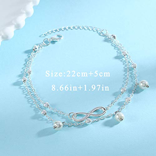 Zoestar Boho Double Anklet Silver Pearl Ankle Bracelet Beads Chain Forever  Foot Jewelry for Women and Girls